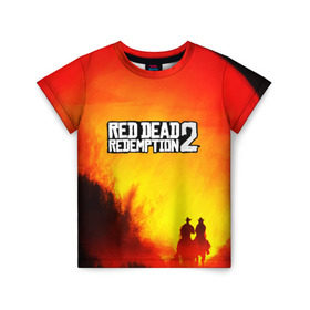 Детская футболка 3D с принтом red dead redemption 2 в Новосибирске, 100% гипоаллергенный полиэфир | прямой крой, круглый вырез горловины, длина до линии бедер, чуть спущенное плечо, ткань немного тянется | game | red dead | red dead redemption 2 | redemption 2 | rockstar games | бандиты | дикий запад | игры | ковбои | оружие