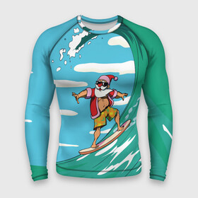 Мужской рашгард 3D с принтом Cool Santa в Новосибирске,  |  | cool | creative | design | holiday | merry christmas | new year | sea | summer | surfing | wave | волна | дизайн | канары | креатив | круто | лето | море | новый год | рождество | сёрфинг
