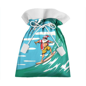 Подарочный 3D мешок с принтом Cool Santa в Новосибирске, 100% полиэстер | Размер: 29*39 см | cool | creative | design | holiday | merry christmas | new year | sea | summer | surfing | wave | волна | дизайн | канары | креатив | круто | лето | море | новый год | рождество | сёрфинг