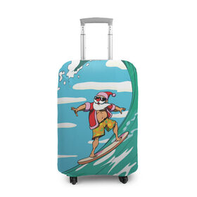 Чехол для чемодана 3D с принтом Cool Santa в Новосибирске, 86% полиэфир, 14% спандекс | двустороннее нанесение принта, прорези для ручек и колес | cool | creative | design | holiday | merry christmas | new year | sea | summer | surfing | wave | волна | дизайн | канары | креатив | круто | лето | море | новый год | рождество | сёрфинг