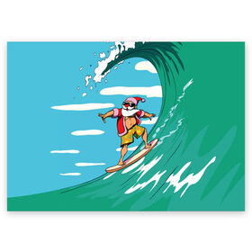 Поздравительная открытка с принтом Cool Santa в Новосибирске, 100% бумага | плотность бумаги 280 г/м2, матовая, на обратной стороне линовка и место для марки
 | cool | creative | design | holiday | merry christmas | new year | sea | summer | surfing | wave | волна | дизайн | канары | креатив | круто | лето | море | новый год | рождество | сёрфинг