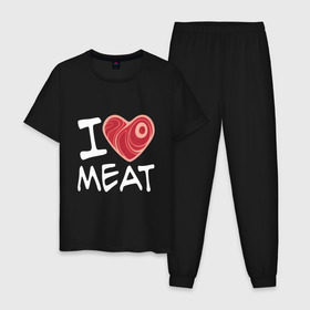 Мужская пижама хлопок с принтом Я люблю мясо в Новосибирске, 100% хлопок | брюки и футболка прямого кроя, без карманов, на брюках мягкая резинка на поясе и по низу штанин
 | cook | heart | love | meat | бекон | блюдо | еда | кок | кухня | люблю | мясо | пища | повар | ресторан | свинина | свинья | сердце | шашлык