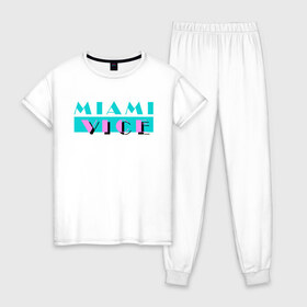 Женская пижама хлопок с принтом Miami Vice Series в Новосибирске, 100% хлопок | брюки и футболка прямого кроя, без карманов, на брюках мягкая резинка на поясе и по низу штанин | 80s | miamivice | retro | retrowave | synthwave