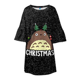 Детское платье 3D с принтом Totoro Christmas в Новосибирске, 100% полиэстер | прямой силуэт, чуть расширенный к низу. Круглая горловина, на рукавах — воланы | anime | christmas | moon | myneighbortotoro | night | totoro | xmas | аниме | канта | кодомо | котобус | кусакабэ | мэй | рождество | сусуватари | тацуо | тоторо | хаяомиядзаки | ясуко