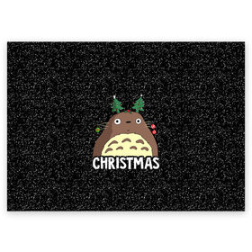 Поздравительная открытка с принтом Totoro Christmas в Новосибирске, 100% бумага | плотность бумаги 280 г/м2, матовая, на обратной стороне линовка и место для марки
 | Тематика изображения на принте: anime | christmas | moon | myneighbortotoro | night | totoro | xmas | аниме | канта | кодомо | котобус | кусакабэ | мэй | рождество | сусуватари | тацуо | тоторо | хаяомиядзаки | ясуко