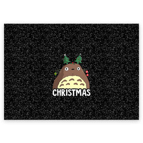 Поздравительная открытка с принтом Totoro Christmas в Новосибирске, 100% бумага | плотность бумаги 280 г/м2, матовая, на обратной стороне линовка и место для марки
 | anime | christmas | moon | myneighbortotoro | night | totoro | xmas | аниме | канта | кодомо | котобус | кусакабэ | мэй | рождество | сусуватари | тацуо | тоторо | хаяомиядзаки | ясуко