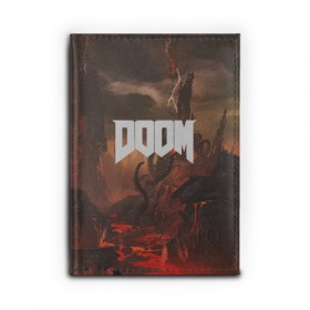 Обложка для автодокументов с принтом DOOM в Новосибирске, натуральная кожа |  размер 19,9*13 см; внутри 4 больших “конверта” для документов и один маленький отдел — туда идеально встанут права | demon | devil | doom | doom vfr | evil | game | mars | red | демон | дум | игры | космос | красная планета | марс | пришельцы