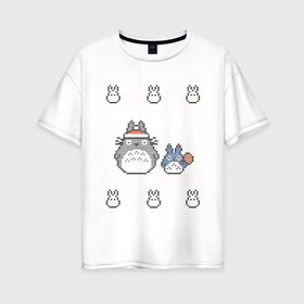 Женская футболка хлопок Oversize с принтом New Year Totoro в Новосибирске, 100% хлопок | свободный крой, круглый ворот, спущенный рукав, длина до линии бедер
 | 2019 | дед мороз | дом | елка | желание | животные | зима | кабан | милый | мороз | настроение | новый год | пеппа | подарок | позитив | поросенок | праздник | радость | рождество | санта клаус | свинка