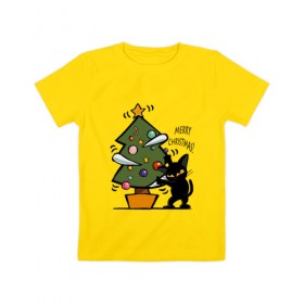 Детская футболка хлопок с принтом Merry Christmas в Новосибирске, 100% хлопок | круглый вырез горловины, полуприлегающий силуэт, длина до линии бедер | Тематика изображения на принте: 2019 | дед мороз | дом | елка | желание | животные | зима | кабан | милый | мороз | настроение | новый год | пеппа | подарок | позитив | поросенок | праздник | радость | рождество | санта клаус | свинка