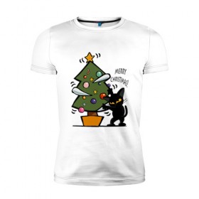 Мужская футболка премиум с принтом Merry Christmas в Новосибирске, 92% хлопок, 8% лайкра | приталенный силуэт, круглый вырез ворота, длина до линии бедра, короткий рукав | 2019 | дед мороз | дом | елка | желание | животные | зима | кабан | милый | мороз | настроение | новый год | пеппа | подарок | позитив | поросенок | праздник | радость | рождество | санта клаус | свинка