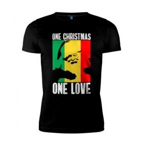 Мужская футболка премиум с принтом One Love Christmas в Новосибирске, 92% хлопок, 8% лайкра | приталенный силуэт, круглый вырез ворота, длина до линии бедра, короткий рукав | 