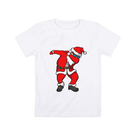 Детская футболка хлопок с принтом Dabbing Santa в Новосибирске, 100% хлопок | круглый вырез горловины, полуприлегающий силуэт, длина до линии бедер | 