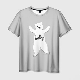 Мужская футболка 3D с принтом Baby Bear в Новосибирске, 100% полиэфир | прямой крой, круглый вырез горловины, длина до линии бедер | Тематика изображения на принте: 