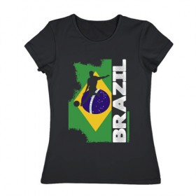 Женская футболка хлопок с принтом Бразилия в Новосибирске, 100% хлопок | прямой крой, круглый вырез горловины, длина до линии бедер, слегка спущенное плечо | 