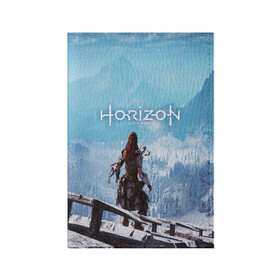 Обложка для паспорта матовая кожа с принтом HORIZON ZERO DAWN в Новосибирске, натуральная матовая кожа | размер 19,3 х 13,7 см; прозрачные пластиковые крепления | aloy | game | horizon zero dawn | hunter | machine | mecha | robot | snow | spear | the frozen wilds | weapon | игры | постапокалипсис | роботы | фентези | элой