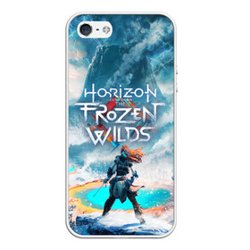 Чехол для iPhone 5/5S матовый с принтом HORIZON ZERO DAWN в Новосибирске, Силикон | Область печати: задняя сторона чехла, без боковых панелей | aloy | game | horizon zero dawn | hunter | machine | mecha | robot | snow | spear | the frozen wilds | weapon | игры | постапокалипсис | роботы | фентези | элой