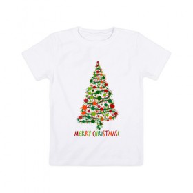 Детская футболка хлопок с принтом Merry Christmas в Новосибирске, 100% хлопок | круглый вырез горловины, полуприлегающий силуэт, длина до линии бедер | 2019 | дед мороз | дом | елка | желание | животные | зима | кабан | милый | мороз | настроение | новый год | пеппа | подарок | позитив | поросенок | праздник | радость | рождество | санта клаус | свинка