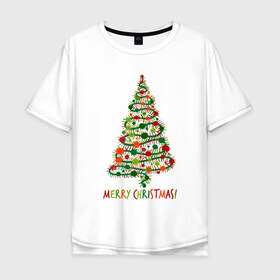 Мужская футболка хлопок Oversize с принтом Merry Christmas в Новосибирске, 100% хлопок | свободный крой, круглый ворот, “спинка” длиннее передней части | 2019 | дед мороз | дом | елка | желание | животные | зима | кабан | милый | мороз | настроение | новый год | пеппа | подарок | позитив | поросенок | праздник | радость | рождество | санта клаус | свинка