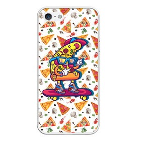 Чехол для iPhone 5/5S матовый с принтом Пицца на скейте в Новосибирске, Силикон | Область печати: задняя сторона чехла, без боковых панелей | Тематика изображения на принте: pizza | грибы | еда | зелень | колбаса | крутаяпицца | кусокпиццы | пицца | пиццерия | скейт | сыр