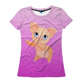 Женская футболка 3D с принтом Танцующая свинка в Новосибирске, 100% полиэфир ( синтетическое хлопкоподобное полотно) | прямой крой, круглый вырез горловины, длина до линии бедер | 2019 | голубоглазая | новыйгод | поросенок | пятачок | розовый | свинка | символгода | танцующаясвинка | танцы