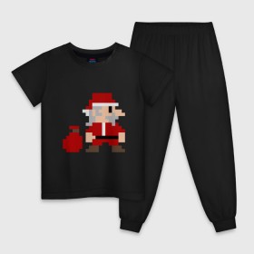 Детская пижама хлопок с принтом Pixel Santa в Новосибирске, 100% хлопок |  брюки и футболка прямого кроя, без карманов, на брюках мягкая резинка на поясе и по низу штанин
 | Тематика изображения на принте: 8 bit | 8 бит | 8bit | geek | oldschool | pixel | santa | santa claus | дед мороз | игра | олдскул | пиксель | пиксельный | санта | санта клаус