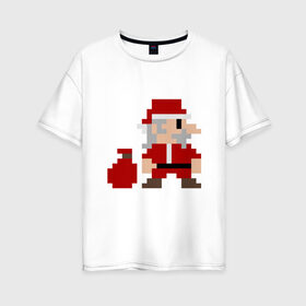 Женская футболка хлопок Oversize с принтом Pixel Santa в Новосибирске, 100% хлопок | свободный крой, круглый ворот, спущенный рукав, длина до линии бедер
 | 8 bit | 8 бит | 8bit | geek | oldschool | pixel | santa | santa claus | дед мороз | игра | олдскул | пиксель | пиксельный | санта | санта клаус