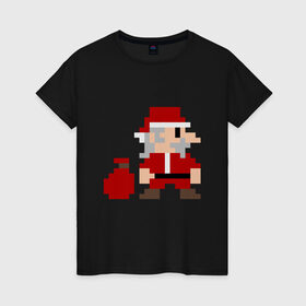 Женская футболка хлопок с принтом Pixel Santa в Новосибирске, 100% хлопок | прямой крой, круглый вырез горловины, длина до линии бедер, слегка спущенное плечо | Тематика изображения на принте: 8 bit | 8 бит | 8bit | geek | oldschool | pixel | santa | santa claus | дед мороз | игра | олдскул | пиксель | пиксельный | санта | санта клаус