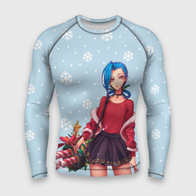 Мужской рашгард 3D с принтом New Year Jinx в Новосибирске,  |  | christmas | game | jinx | legends | legue | legueoflegends | lol | snow | snowflakes | xmas | безбашенная | джинкс | игра | легенд | лига | лигалегенд | лол | рождество | стрелок | хулиганка