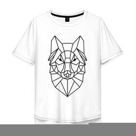Мужская футболка хлопок Oversize с принтом Полигональный волк в Новосибирске, 100% хлопок | свободный крой, круглый ворот, “спинка” длиннее передней части | wolf | волк | волчара | зверь | линии | полигон | полигональный волк | полигоны | тренд | хищник