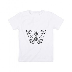 Детская футболка хлопок с принтом Полигональная бабочка в Новосибирске, 100% хлопок | круглый вырез горловины, полуприлегающий силуэт, длина до линии бедер | бабочка | геометрическая бабочка | геометрия | полигон | полигональная бабочка | полигоны | трендовая бабочка | треугольники