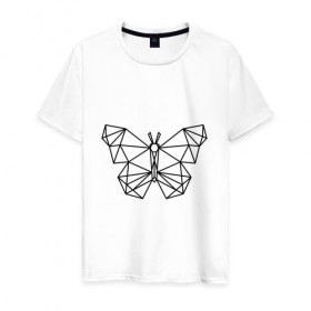 Мужская футболка хлопок с принтом Полигональная бабочка в Новосибирске, 100% хлопок | прямой крой, круглый вырез горловины, длина до линии бедер, слегка спущенное плечо. | бабочка | геометрическая бабочка | геометрия | полигон | полигональная бабочка | полигоны | трендовая бабочка | треугольники