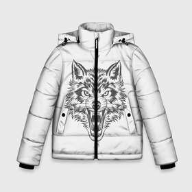 Зимняя куртка для мальчиков 3D с принтом Свирепый волк в Новосибирске, ткань верха — 100% полиэстер; подклад — 100% полиэстер, утеплитель — 100% полиэстер | длина ниже бедра, удлиненная спинка, воротник стойка и отстегивающийся капюшон. Есть боковые карманы с листочкой на кнопках, утяжки по низу изделия и внутренний карман на молнии. 

Предусмотрены светоотражающий принт на спинке, радужный светоотражающий элемент на пуллере молнии и на резинке для утяжки | волк | опасное лицо | свирепость | свирепый | суровый взгляд | хищная рожа | хищник