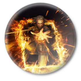 Значок с принтом Witcher Card Game - Geralt в Новосибирске,  металл | круглая форма, металлическая застежка в виде булавки | geralt | the witcher | witcher | ведьмак