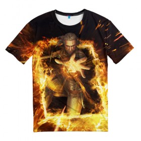 Мужская футболка 3D с принтом Witcher Card Game - Geralt в Новосибирске, 100% полиэфир | прямой крой, круглый вырез горловины, длина до линии бедер | geralt | the witcher | witcher | ведьмак