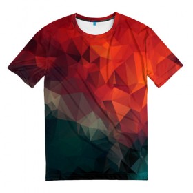 Мужская футболка 3D с принтом Краски Абстракт в Новосибирске, 100% полиэфир | прямой крой, круглый вырез горловины, длина до линии бедер | абстракт | горы | градиент | краски | красный | кружево | кубики