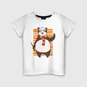Детская футболка хлопок с принтом Панда Поттер в Новосибирске, 100% хлопок | круглый вырез горловины, полуприлегающий силуэт, длина до линии бедер | Тематика изображения на принте: волшебник | панда | панды | поттер