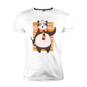 Мужская футболка премиум с принтом Панда Поттер в Новосибирске, 92% хлопок, 8% лайкра | приталенный силуэт, круглый вырез ворота, длина до линии бедра, короткий рукав | волшебник | панда | панды | поттер