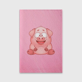 Обложка для паспорта матовая кожа с принтом Милая веселая свинка в Новосибирске, натуральная матовая кожа | размер 19,3 х 13,7 см; прозрачные пластиковые крепления | Тематика изображения на принте: 