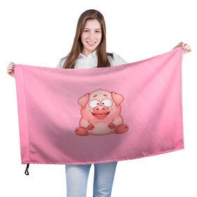 Флаг 3D с принтом Милая веселая свинка в Новосибирске, 100% полиэстер | плотность ткани — 95 г/м2, размер — 67 х 109 см. Принт наносится с одной стороны | 