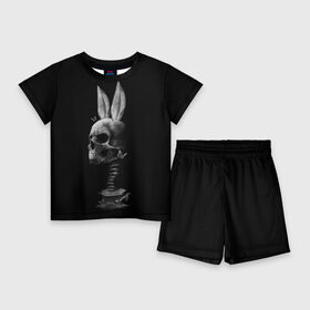 Детский костюм с шортами 3D с принтом Зая в Новосибирске,  |  | Тематика изображения на принте: бабочки | животные | зая | заяц | кости | кролик | череп | черно белый | черное и белое