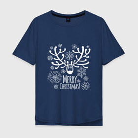 Мужская футболка хлопок Oversize с принтом Merry Christmas в Новосибирске, 100% хлопок | свободный крой, круглый ворот, “спинка” длиннее передней части | 2019 | дед мороз | дом | елка | желание | животные | зима | кабан | милый | мороз | настроение | новый год | пеппа | подарок | позитив | поросенок | праздник | радость | рождество | санта клаус | свинка