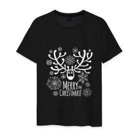 Мужская футболка хлопок с принтом Merry Christmas в Новосибирске, 100% хлопок | прямой крой, круглый вырез горловины, длина до линии бедер, слегка спущенное плечо. | Тематика изображения на принте: 2019 | дед мороз | дом | елка | желание | животные | зима | кабан | милый | мороз | настроение | новый год | пеппа | подарок | позитив | поросенок | праздник | радость | рождество | санта клаус | свинка