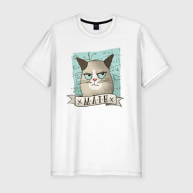 Мужская футболка премиум с принтом Котик не любит Математику в Новосибирске, 92% хлопок, 8% лайкра | приталенный силуэт, круглый вырез ворота, длина до линии бедра, короткий рукав | алгебра | геометрия | кот | котик | котэ | кошка | математика