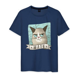 Мужская футболка хлопок с принтом Котик не любит Математику в Новосибирске, 100% хлопок | прямой крой, круглый вырез горловины, длина до линии бедер, слегка спущенное плечо. | алгебра | геометрия | кот | котик | котэ | кошка | математика
