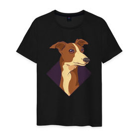 Мужская футболка хлопок с принтом Уиппет в Новосибирске, 100% хлопок | прямой крой, круглый вырез горловины, длина до линии бедер, слегка спущенное плечо. | whippet | собака | собаки | уиппет