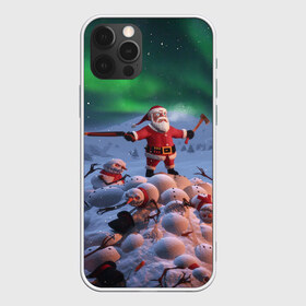 Чехол для iPhone 12 Pro Max с принтом Дед мороз и снеговики-зомби в Новосибирске, Силикон |  | Тематика изображения на принте: claus | santa | апокалипсис | зомби | рождество | ружьё | санта | санта клаус | снег | снеговик | топор