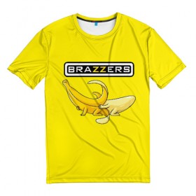 Мужская футболка 3D с принтом Brazzers в Новосибирске, 100% полиэфир | прямой крой, круглый вырез горловины, длина до линии бедер | brazzers | банан | бразерс | логотип | надпись | прикол | юмор