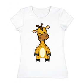 Женская футболка хлопок с принтом Зверинец в Новосибирске, 100% хлопок | прямой крой, круглый вырез горловины, длина до линии бедер, слегка спущенное плечо | животное | животные | жираф | звери | зверинец | зверь | милые | мульт | мультяшные | мультяшный