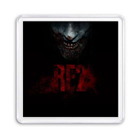 Магнит 55*55 с принтом Resident Evil 2 в Новосибирске, Пластик | Размер: 65*65 мм; Размер печати: 55*55 мм | Тематика изображения на принте: 2 | 2019 | dark | evil | game | horror | resident | zombie | зомби | зубы | игра | кровь | лого | обитель зла | ужас