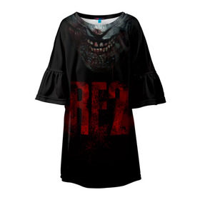 Детское платье 3D с принтом Resident Evil 2 в Новосибирске, 100% полиэстер | прямой силуэт, чуть расширенный к низу. Круглая горловина, на рукавах — воланы | 2 | 2019 | dark | evil | game | horror | resident | zombie | зомби | зубы | игра | кровь | лого | обитель зла | ужас